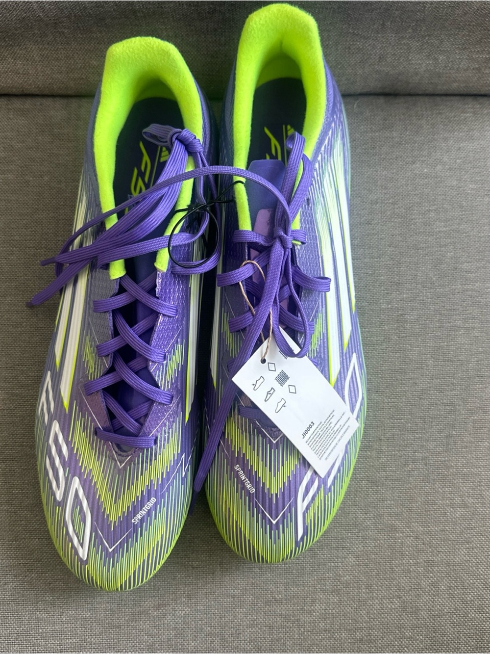 adidas F50 Men's Soccer Cleats in Purple and Neon Green - Picture 5 of 6